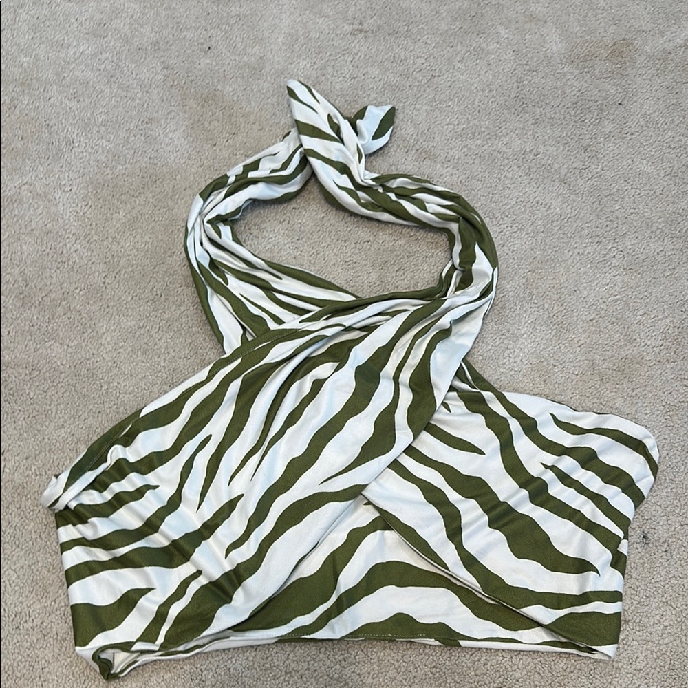 Green and White Zebra Print Halter Top